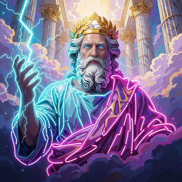 Gates of Olympus Super Scatter: sk&aelig;ggets tordengud med lyn i h&aring;nden foran marmors&oslash;jler