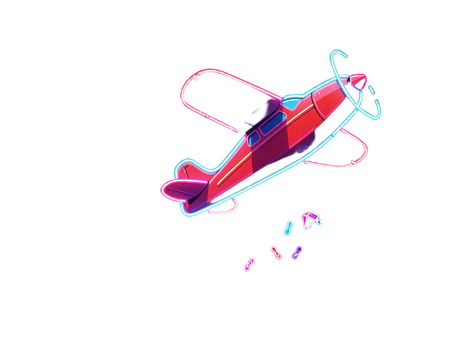 Lille r&oslash;dt propelfly p&aring; vej opad med en gl&oslash;dende magenta kurve bag sig - symbol p&aring; crash spil som Aviator